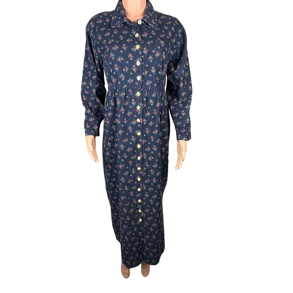Mountain Lake 100% Cotton cottage floral corduroy dress, button up sz 8, prairie